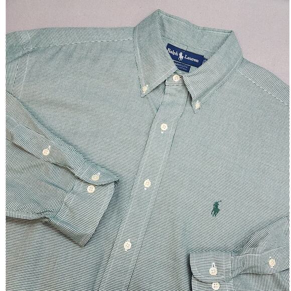Ralph Lauren Yarmouth Men's Green Houndstooth Button Up Shirt SZ 16.5 32/33 - Picture 1 of 6